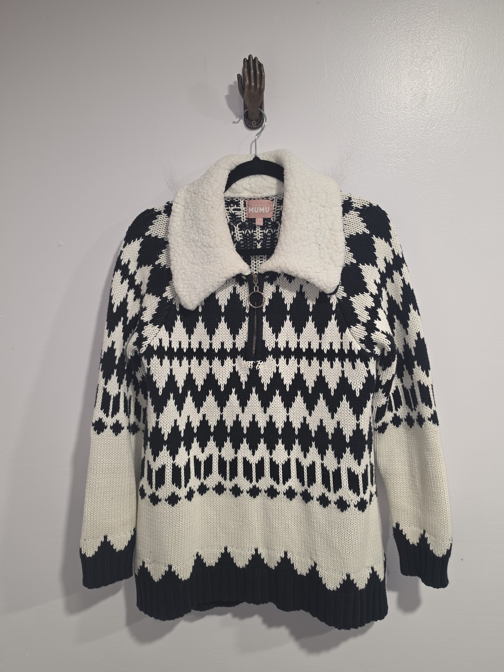 Show Me Your MuMu Sun Valley Pullover Black & White Chunky Knit Size Medium